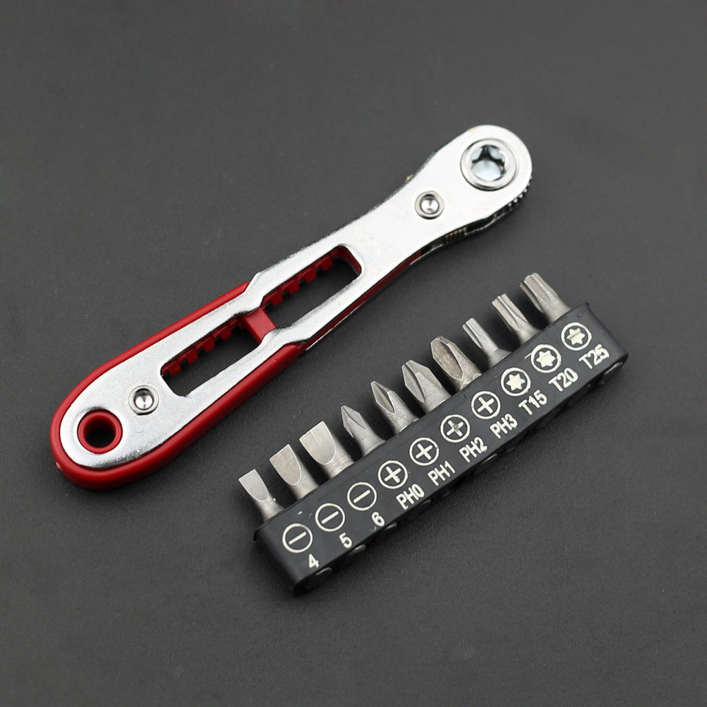 超薄平头双向棘轮螺丝刀套装弯头直角批头套筒工具狭窄用手动