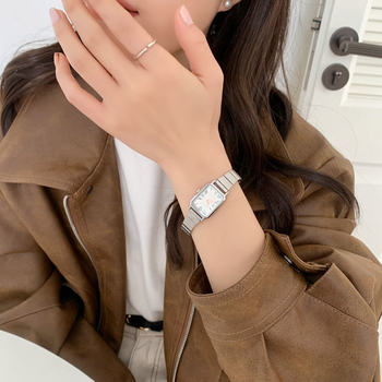 Women's Steel Belt Chain Watch Women's High Appearance Student's Cold Style French Niche Light Luxury Elegant Small Square Dial Women