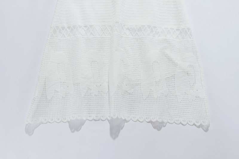 Đầm maxi nữ thắt eo cổ V tay ngắn midi trắng — Trắng chi tiết 11