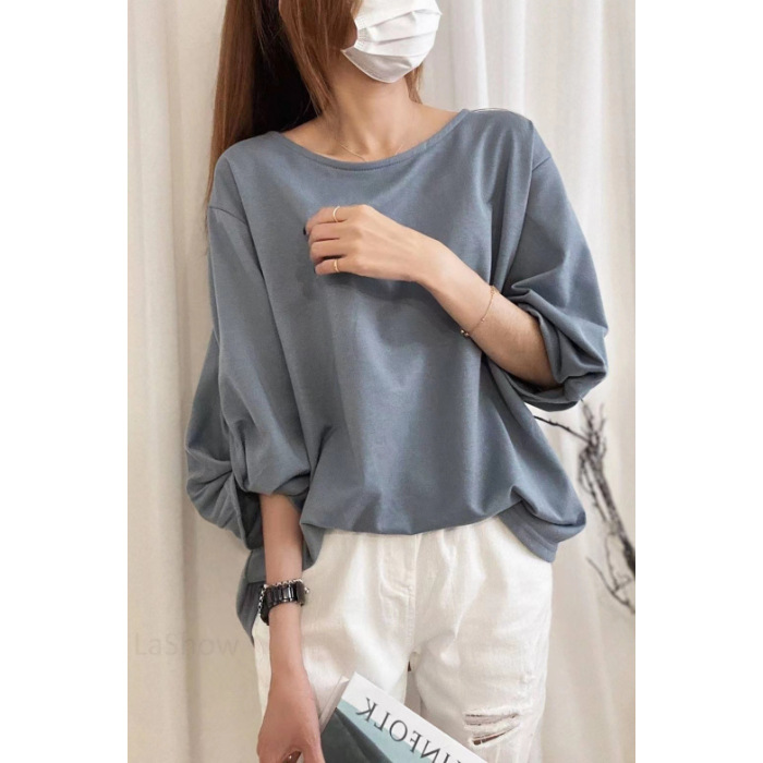 跨境爆款七分袖T恤女年早秋季新款时尚宽松遮肉显瘦半袖上衣ins风