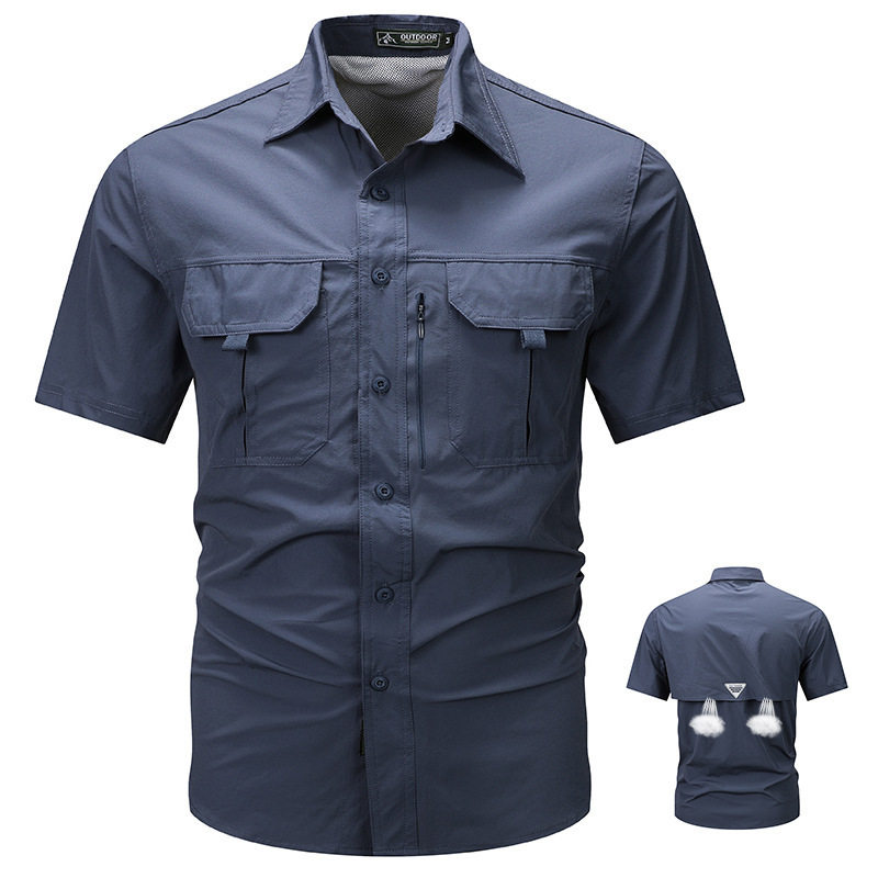 Summer outdoor casual multi-pocket workwear short-sleeved shirt outdoor breathable thin shirt