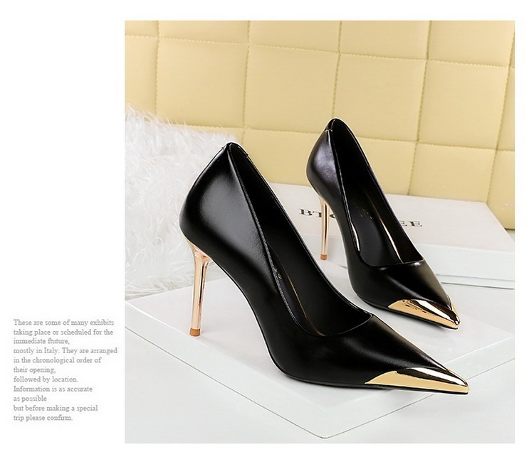 Giày cao gót nữ mũi nhọn kim loại phong cách Âu Mỹ dự tiệc — 3739-25 Cà phê 9.5cm, 3739-25 Đen 9.5cm, 3739-25 rượu vang đỏ 9.5cm, 3739-25 trắng 9.5cm