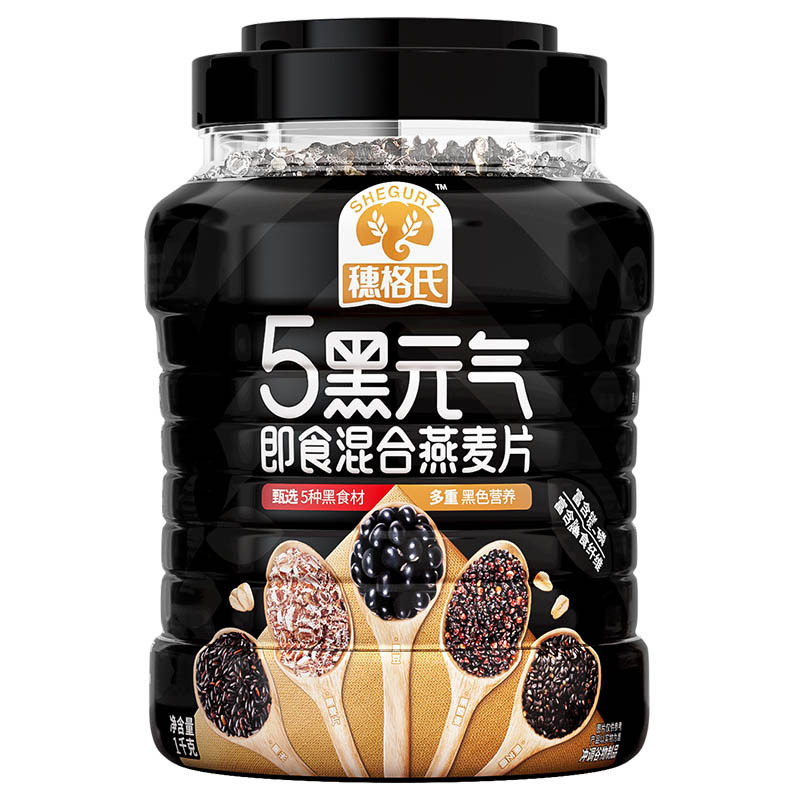 Suige's 5 Black Mixed Oatmeal 1000g Canned Nutritious Breakfast Ready-To-Eat Cereal Meal Replacement Without Additives