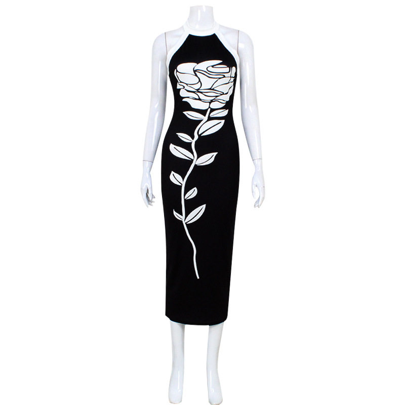 Sleeveless Halter Bodycon Dress Slim Fit Floral Print Elegant Style Perfect for Parties and Events Wholesale