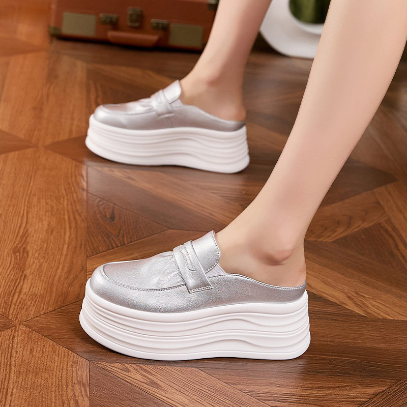 Giày thể thao nữ đế xuồng platform gót siêu cao 8 cm — Trắng, Bạc