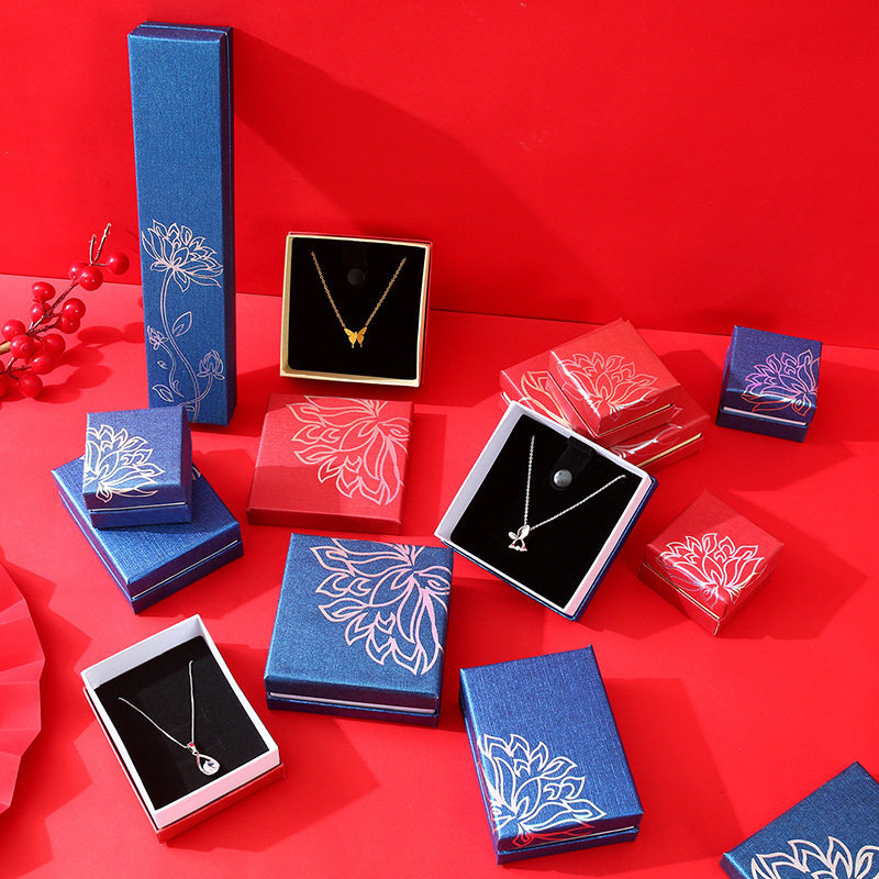 Factory direct bronzing lotus jewelry box jewelry box earrings ring bracelet necklace jewelry packaging box wholesale