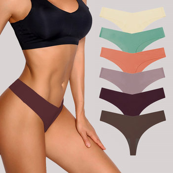 European and American low waist ice silk naked seamless cotton crotch breathable plus size T-shaped underwear women's sexy one-piece underwear