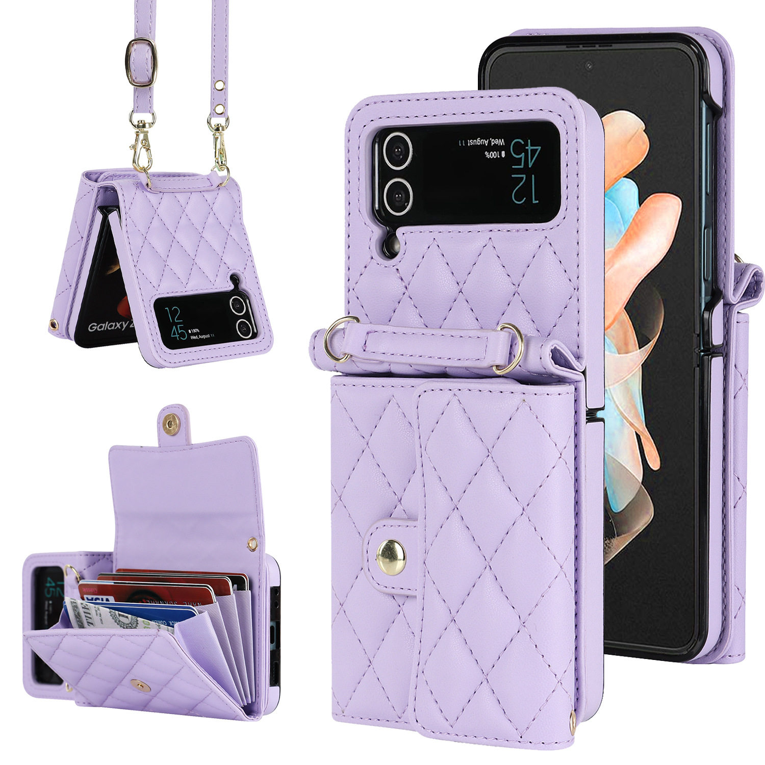 Z Flip7 Crossbody Foldableing Mobile Phone Case Leather Case Accordion Suitable for Samsung Flip6 Small Fragrance Mobile Phone Case Protective Cover