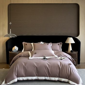 2024 Single-Piece 100-Count Long-Staple Cotton Four-Piece Set, Suitable for All Seasons, Breathable, Light Luxury, Reactive Dyeing, All-Season Style