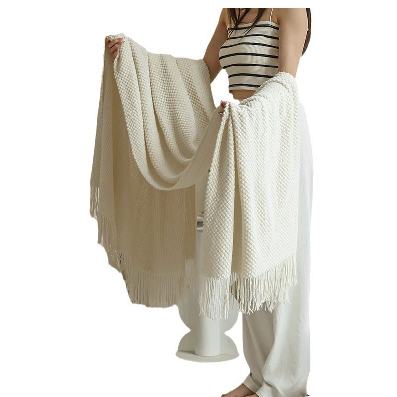 Board Room Knitted Yarn-Dyed Tassel Blanket and Towel Throw Blanket Sofa Towel Bedside Flag Hotel Blanket Blanket Wholesale