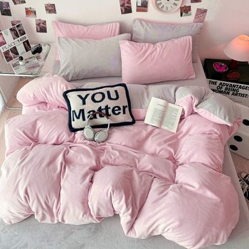 Winter Thickened Milk Velvet Four-Piece Bedding Set, Warm and Simple Style, Dormitory Three-Piece Set, Pillowcase, Bed Sheet, Duvet Cover Wholesale