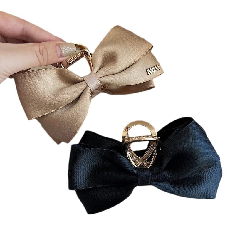Black Satin Bow Grab Clip Women's Summer Headwear Simple Temperament Hairpin Back Head Shark Clip Wholesale