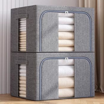 Quilt Clothes Storage Box Dormitory Household Steel Frame Storage Box Foldableing Moisture-proof Quilt Clothing Organization and Storage Artifact