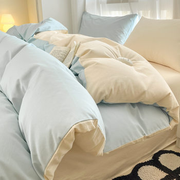 Category a Maternal and Infant Grade 60-Count Pure Cotton Four-Piece Set Ins Style Cotton Bed Four-Piece Set Pure Color Nantong Home Textiles Spring & Fall Style