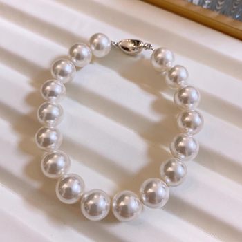 S925 Sterling Silver Beads, Crystal Clear Aquamarine, High-Quality Strong Luster Pearl Bracelet, Light Luxury Natural Australian Mother-Of-Pearl Shell