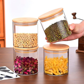 High Borosilicate Glass Storage Jar Household Round Transparent Grain Tea Jar Kitchen Storage Jar Glass Sealed Jar