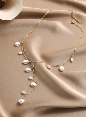 欧美母亲节简约珍珠项链 新款轻奢级感长款珍珠毛衣链