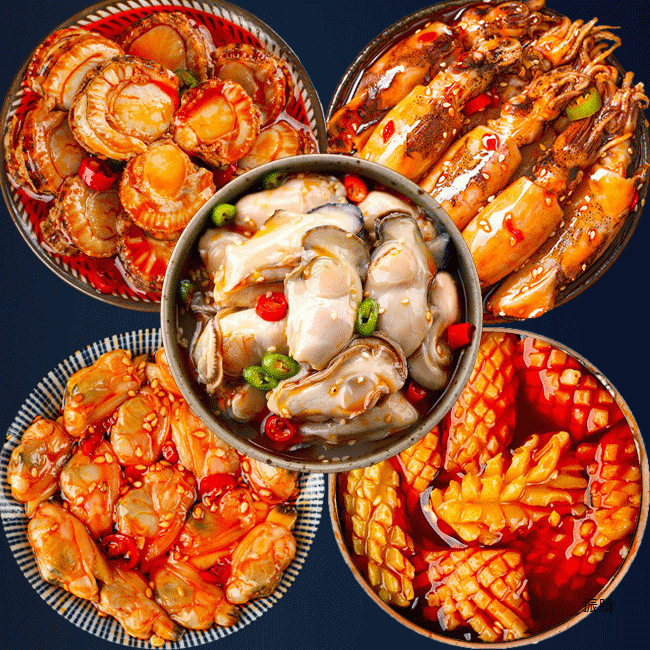Seafood Ready-To-Eat Small Oyster Combo Set Spicy Clams Sea Hare Lobster Tail Scallops Canned Abalone