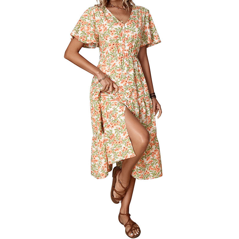 Vintage Floral Print Dress Summer Collection Womens Casual Wear Wholesale Available bulk order