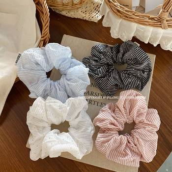 South Korea Ins New Arrival Sparkling Rivet Plaid Striped Large Intestine Hair Ring Sweet Fashion Head Rope Balls Hair Accessories