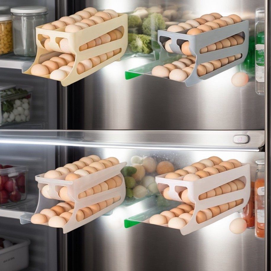 Slide-Type Egg Carton Refrigerator Storage Side Door Three-Layer Double-Row Automatic Egg Rolling Device Kitchen Anti-Fall Egg Storage Rack