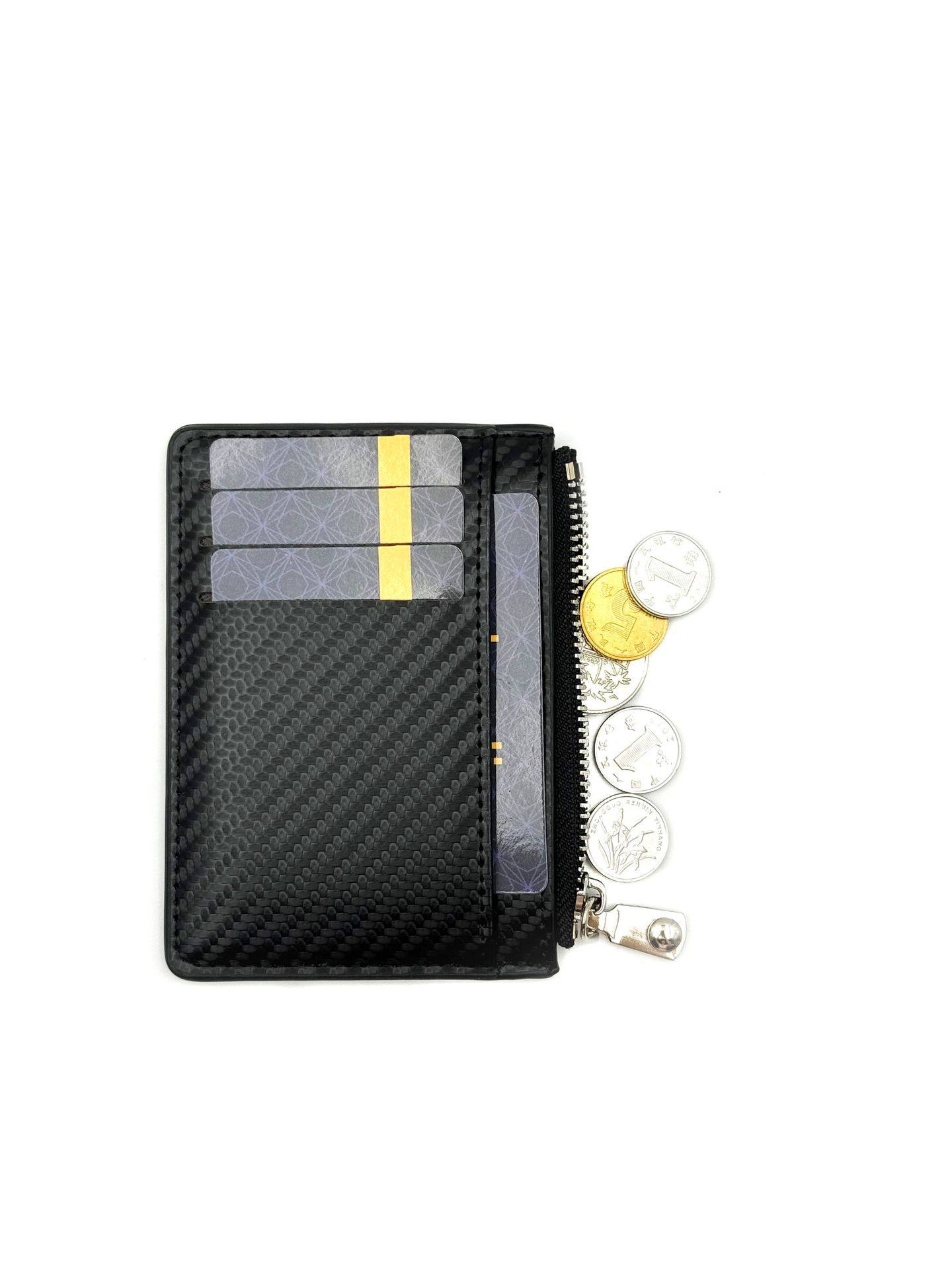 Defuli2024 Summer Men's Wallet Card Case Multi-card Bits PU Fabric Carbon Fiber Pattern Zipper Card Case Cross-border Trend