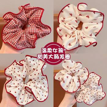 Wave Dot Plaid Red Large Intestinal Ring No Injury Hair Rope Girl's Balls Hair Ring High Elastic Hair Rope Hair Accessories