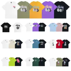 Cross-Border Trendy Brand Short-Sleeved Stu Shirt Dice Black Eight Ice Cream Basic American Couple Wear Casual and Versatile