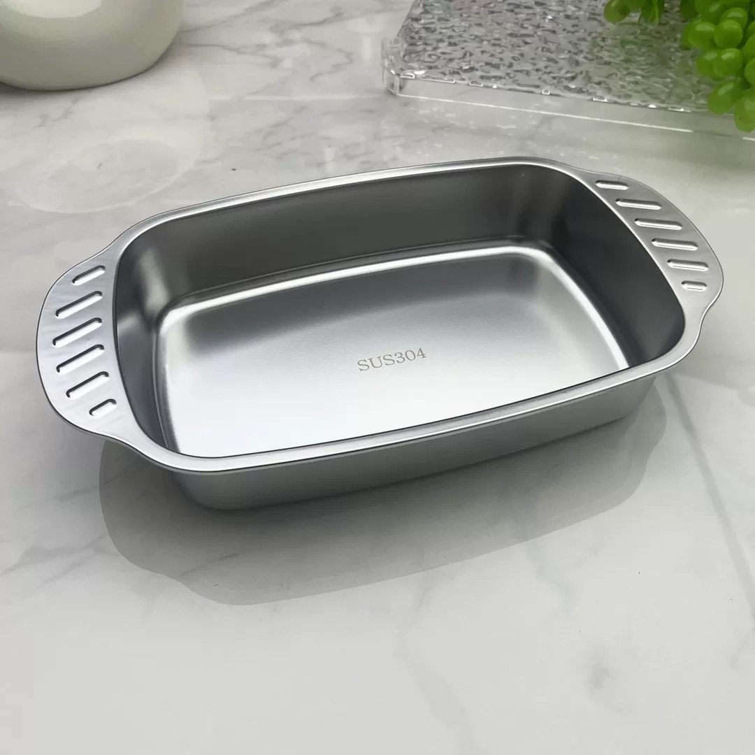 Square household stainless steel grilled fish plate deep plate binaural anti-scald induction cooker commercial thickened tray grilled fish plate
