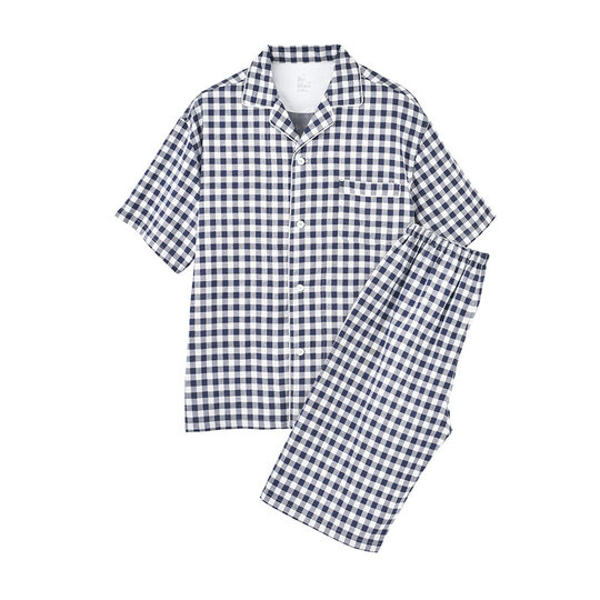 MUJI Japanese Style Good Short-sleeved Pajamas Women's Pure Cotton Double-layer Gauze Summer Couple's Pure Cotton Men's Suit Home Clothes