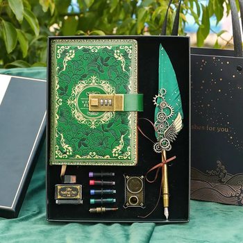 Harry Potter Password Notebook Set Gift Box Retro Notepad Diary Feather Pen Full Set Internet Celebrity Gift