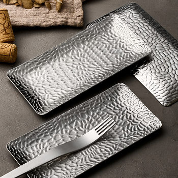 304 Stainless Steel Hotel Towel Tray Rectangular Restaurant Dessert Snack Tray Ktv Bar Fruit Plate Wholesale