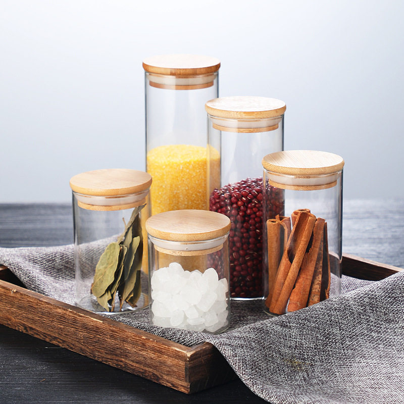 Factory supply borosilicate glass sealed jar straight tea jar dried fruit snack multi-grain storage bottle storage jar