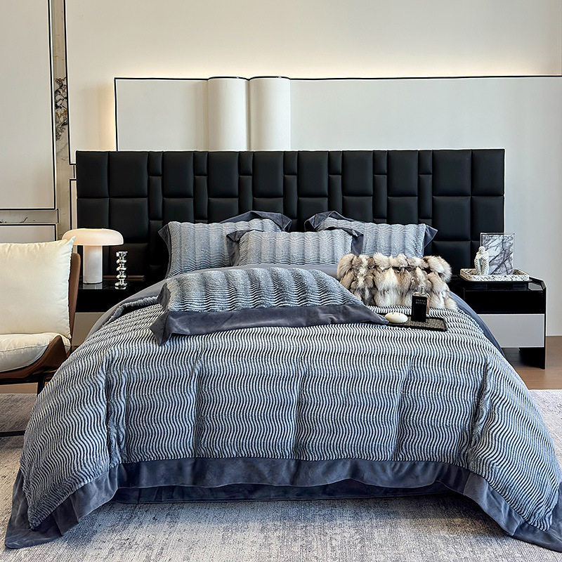 2024 Autumn/Winter Light Luxury Thin Fox Mink Four-Piece Set Non-Shedding Anti-Static Milk Velvet Wholesale High-End Thin Style