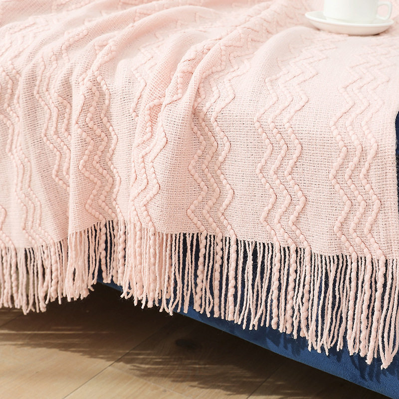 Summer Air-Conditioned Blanket, Knitted Blanket, High-End Tassel Sofa Blanket, Small Blanket, Bedside American Wool Nap Blanket