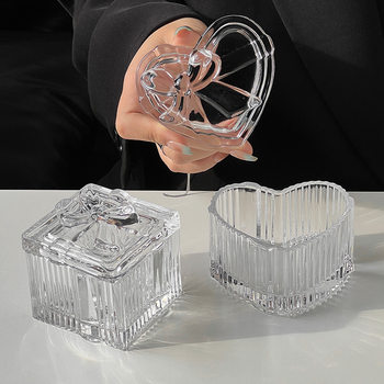 Cross-border special bow heart-shaped glass jewelry box European-style embossed vintage home storage box decorative ornaments