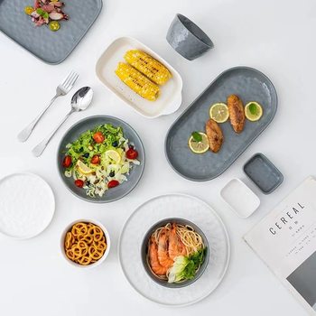 ins Creative Cream Style Bowl and Dish Set Nordic Style Ceramic Tableware Household Bowl and Plate Combination High Color Value Soup Bowl