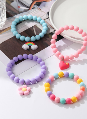 跨境爆款欧美ins手链套装时尚彩虹女士手链 波西米亚串珠爱心手链