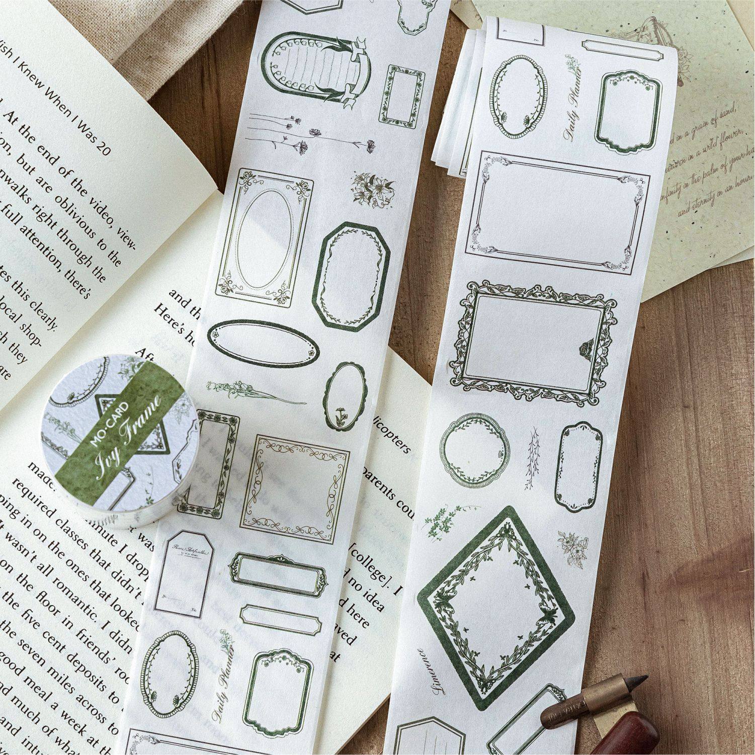 Cross-Border Mo Mo Tape Plain Border Series Literary Collage Handbook DIY Material Decorative Loop Stickers 4 Options
