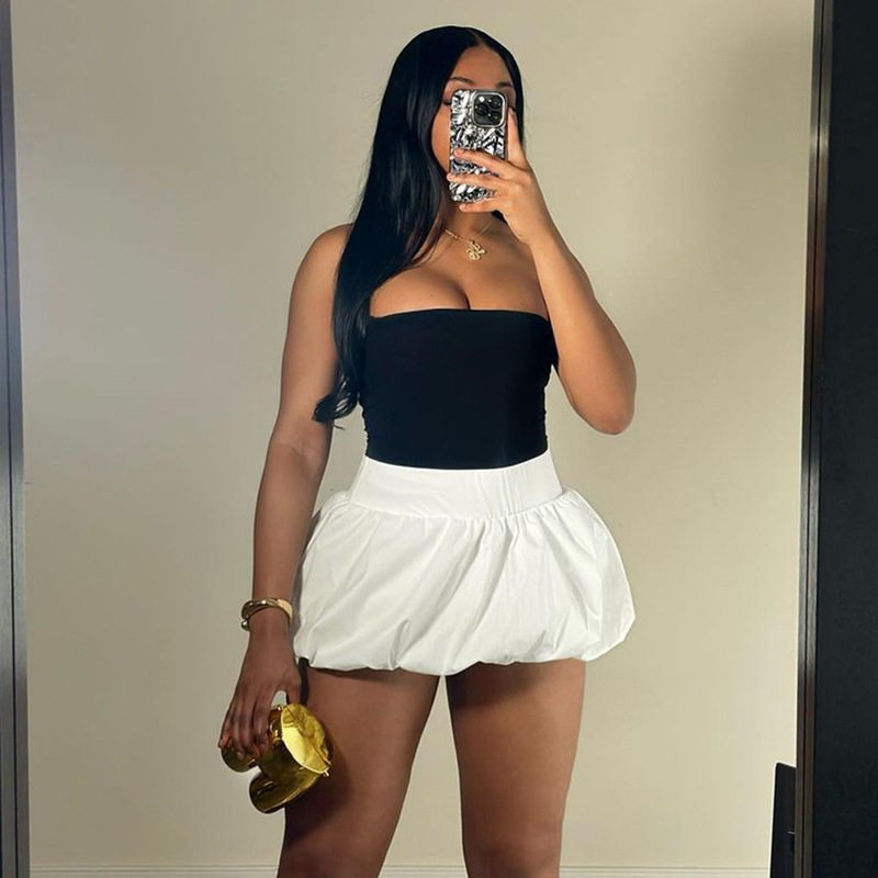 Summer Womens Bubble Skirt High Waist Solid Color Versatile Design Casual Wear for Parties or Outings Wholesale