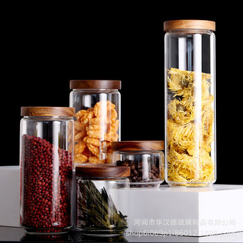 Acacia Wood Storage Jar High Borosilicate Glass Sealed Jar Kitchen Grain Storage Jar Snack Dried Fruit Jar