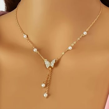 French Style Pearl Butterfly Necklace Women's Light Luxury Niche Lockbone Chain 2024 New Explosive High-end Fashion All-match