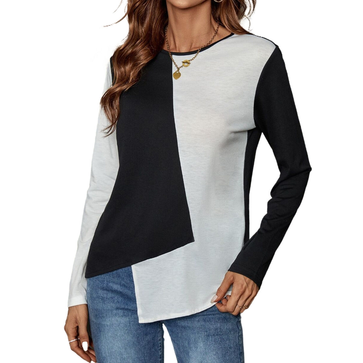 Fashionable Color Block V Neck T Shirt Womens Casual Style Perfect for Everyday Wear Wholesale Available