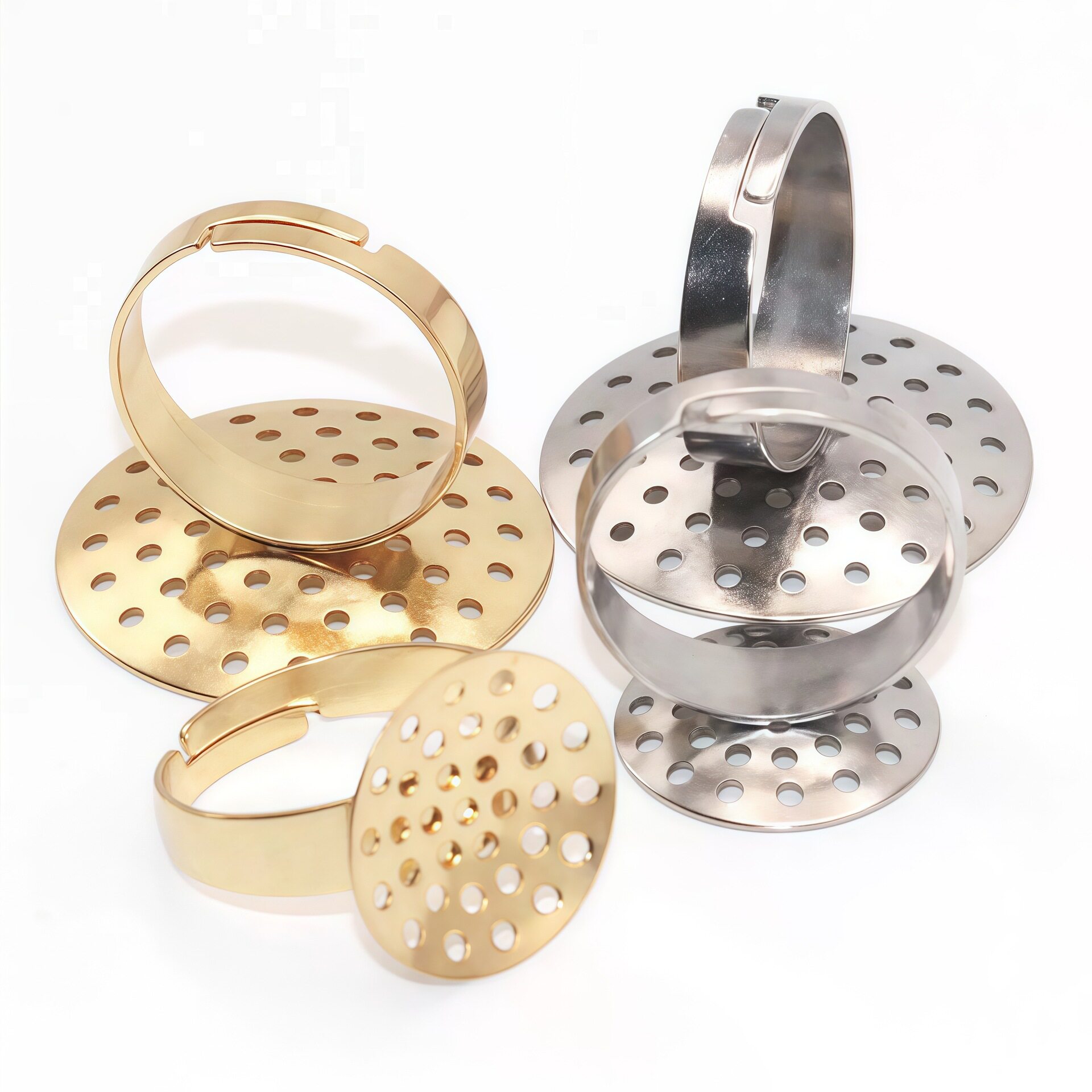 Stainless Steel Mesh Sieve Frame Semi-Finished Adjustable Ring Gemstone Base Woven Small Hole Ring Jewelry Original Design