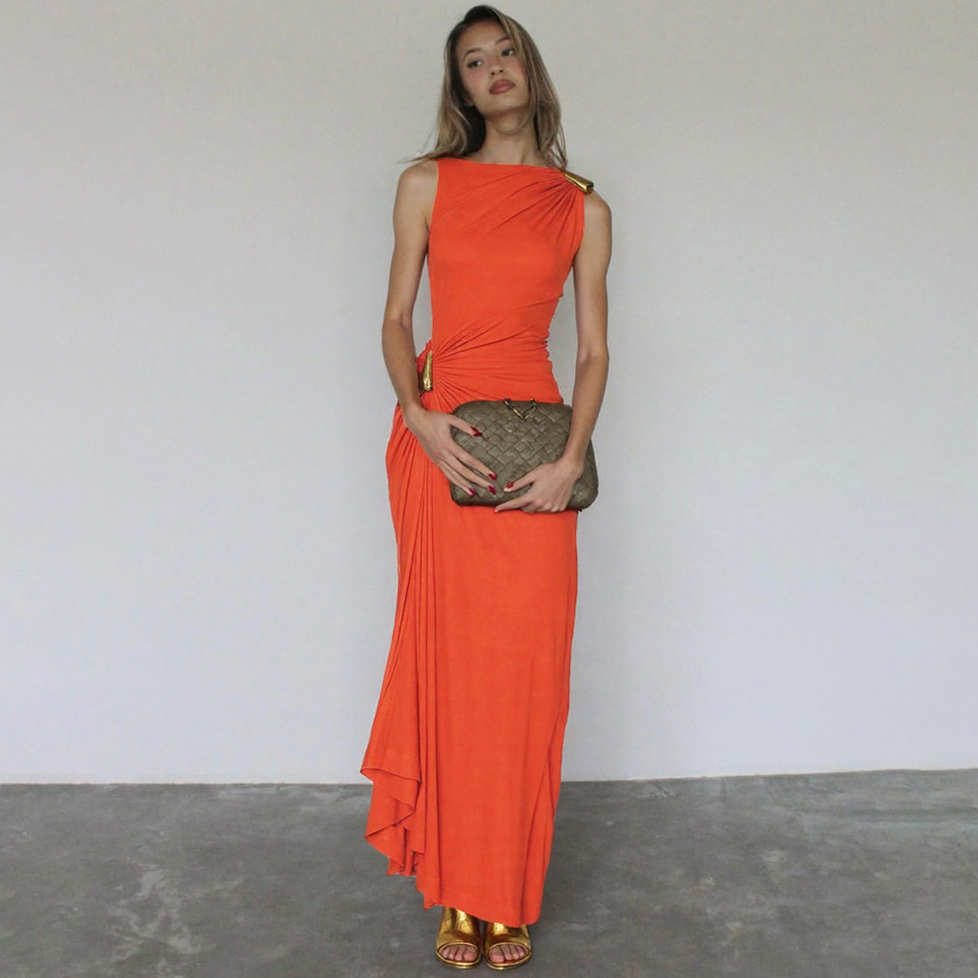 Sleeveless Bodycon Dress Solid Color Metallic Accents Side Slit Autumn Fashion for Women Wholesale Available