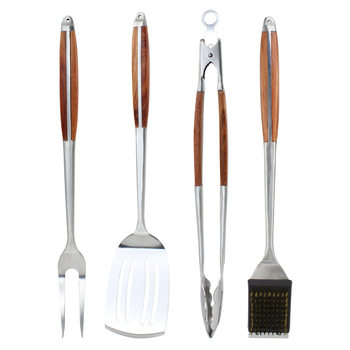 Cross-border high-end barbecue tool four-piece set Amazon semi-wooden handle barbecue tool suit BBQ combination tool