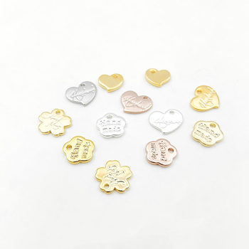 Real Gold Plated Color-Preserving Oval Heart Plum Blossom Flower Engraved Tag Small Pendant DIY Bracelet Necklace Earrings Accessories