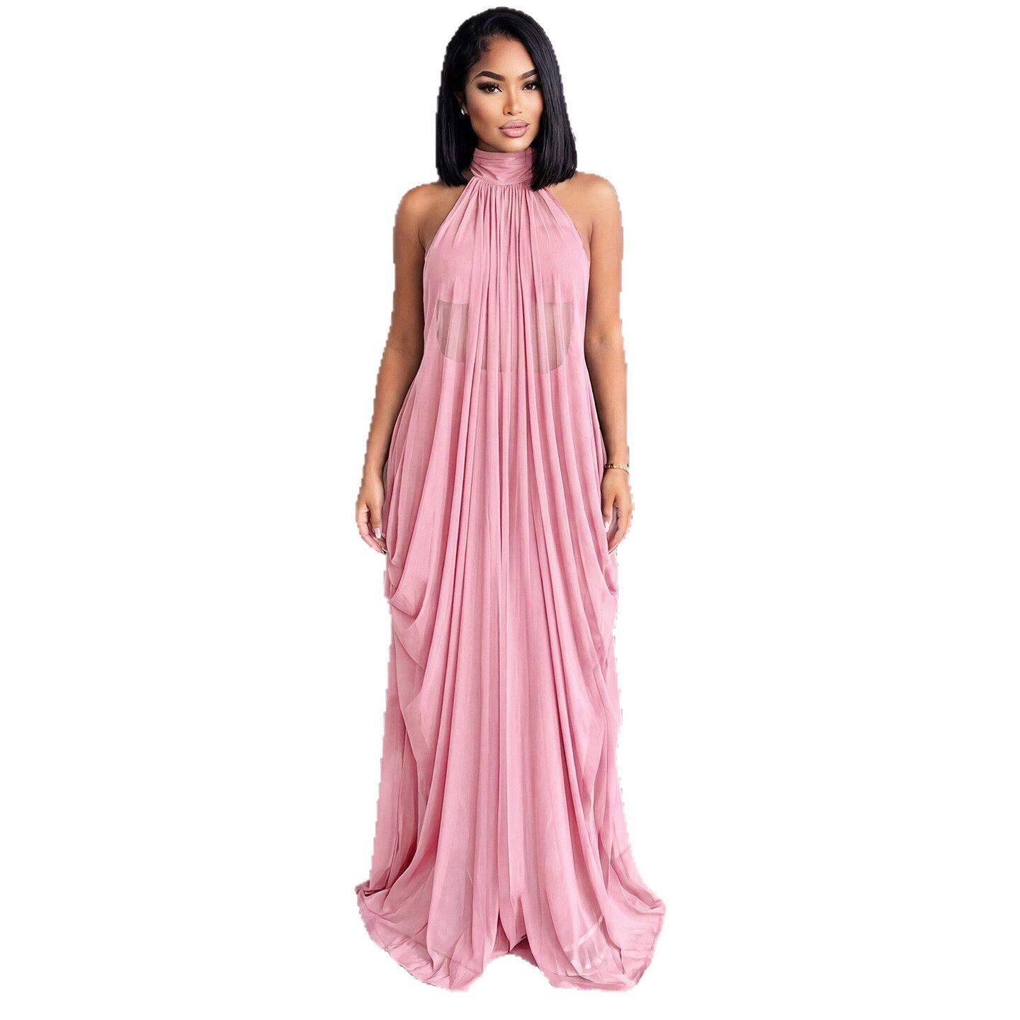 Summer Womens Fashion Set Halter Neck Strapless Sheer Fabric Bodycon Skirt Perfect for Parties or Night Out