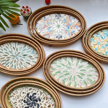 Autumn Rattan Nordic Creative Rattan Color Shell Fruit Tray Decorative Ornaments Jewelry Storage Tray Tea Tray Storage Tray