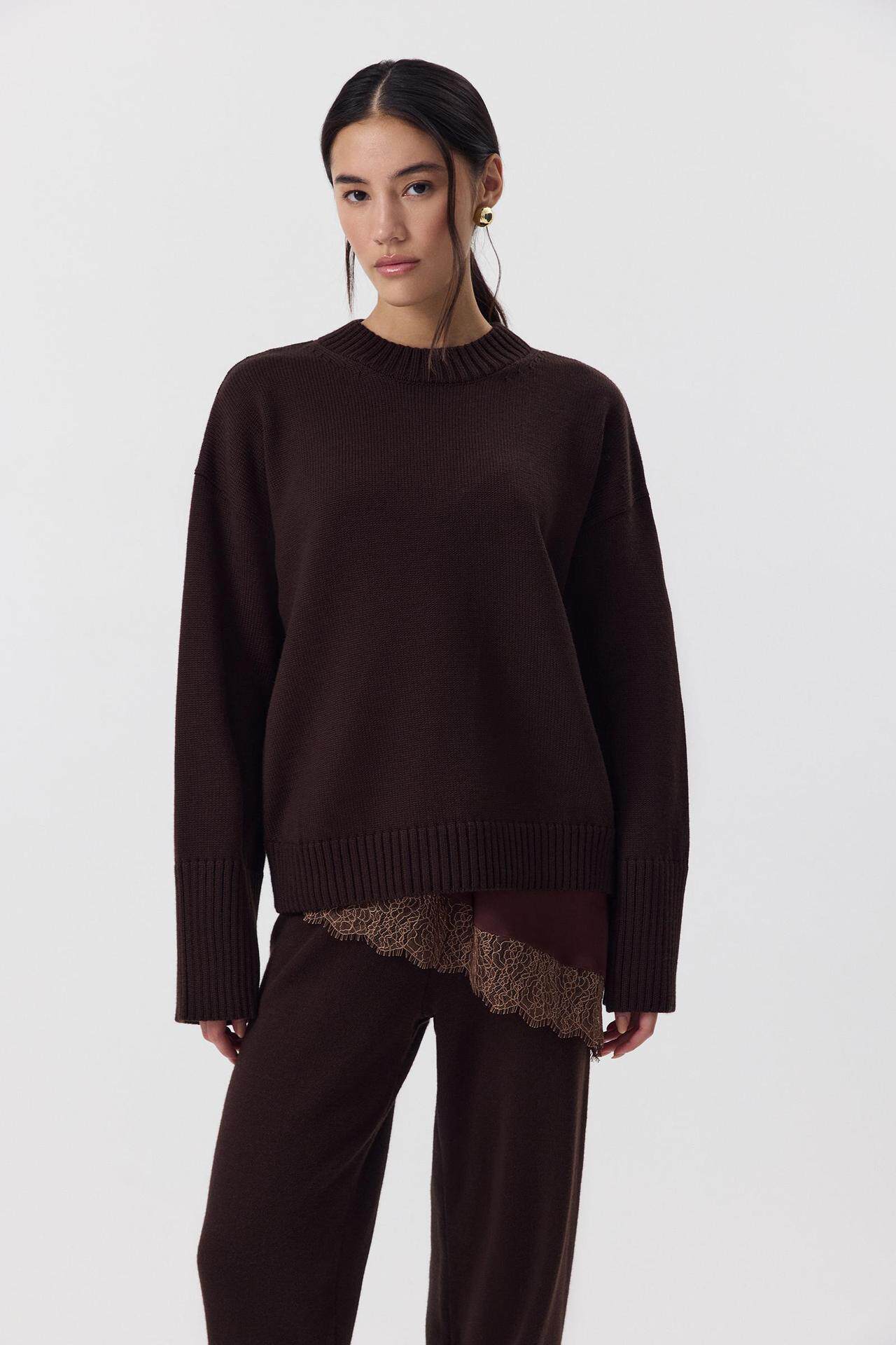 Loose Fit Round Neck Cotton Sweater for Women Solid Color Knitted Long Sleeve Spring and Autumn Casual Wear